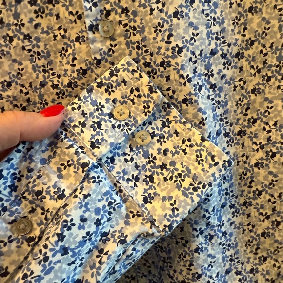 Van Heusen Flex Stretch Men’s Sz L Blue and White Casual Long Button Down Shirt - Picture 6 of 12